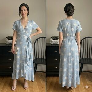 Simplee Blue Floral High-Low Wrap Dress - Size S